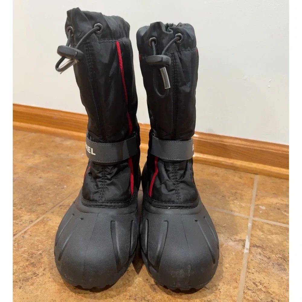 Sorel Flurry Insulated Snow Boots Youth Size 6 Waterproof Winter Black Outdoor
